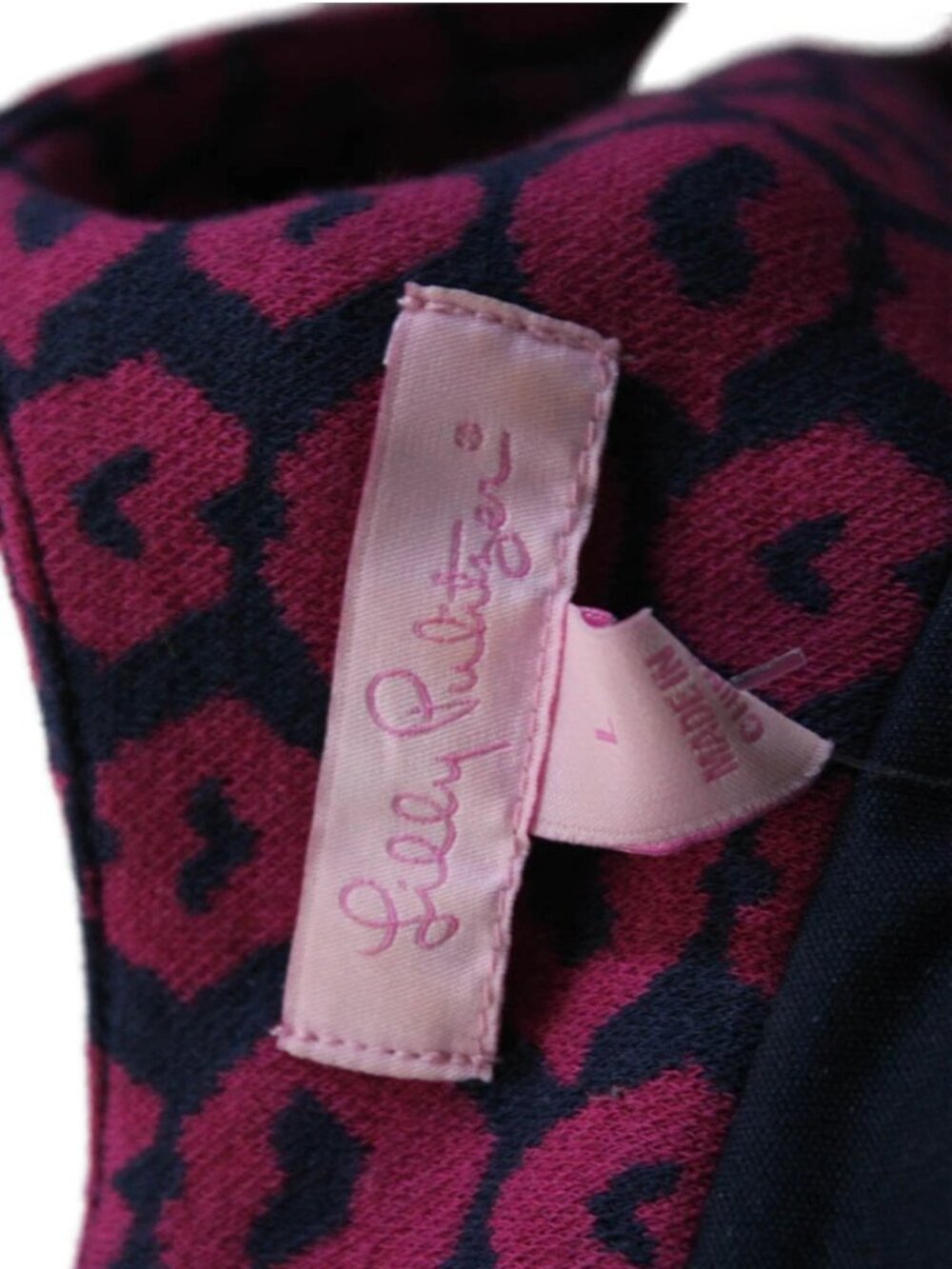 Lilly Pulitzer Back Zip Scoop Neck Kiss Lips Dress Navy Pink Size L - Picture 7 of 8
